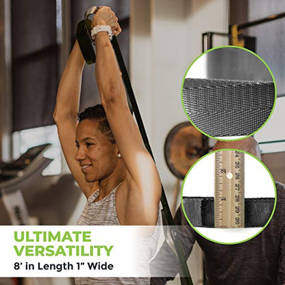 Stretching Strap for Physical Therapy, 12 Multi-Loop Stretch Strap 1" W x 8' L, Neoprene Handles, Physical Therapy Equipment, Yoga Straps for Stretching, Leg Stretcher. - color: Black/Grey