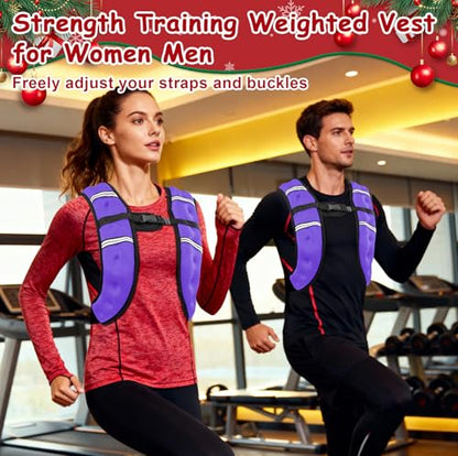 6lb/8lb/12lb/16lb/20Lb Weighted Vest Woman Men with Reflective Stripe, Chest Size Adjustable Strength Training Weight Vest for Walk Running Jogging - color: Purple, size: 8 Lbs