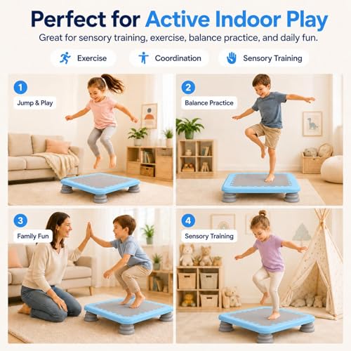 Mini Rebounder Trampoline for Kids – Springless Springlessbungee Design, EVA+PP Jump Surfaces, Non-Slip Feet, Quick Assembly, Space-Saving Size, Supports 220lbs, Perfect for Indoor, Backyard