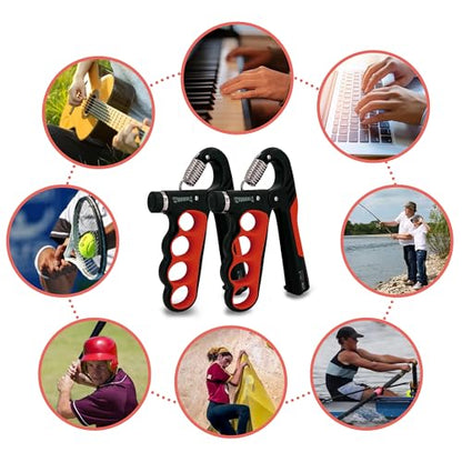 Senston Grip Strength Trainer 2 Pack - Adjustable 11-220Lbs (5-100KG) with Auto Counter, Hand Grip Strengthener, Forearm Exerciser for Athletes, Musicians, Gym, Home, Injury Rehab - color: Red