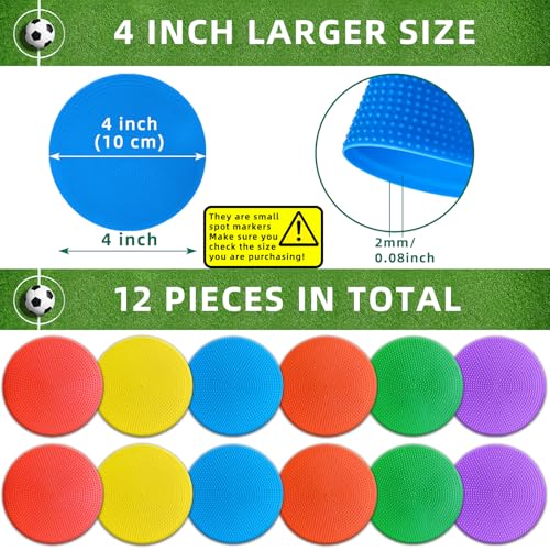 Poly Spot Markers 4 inch/9 inch Non-Slip Rubber Agility Training Markers Floor Dots Flat Field Cones for Football, Soccer, Basketball, School Exercise Drills, Dance Practice - style: 4 inch 12 Pcs (TPE)