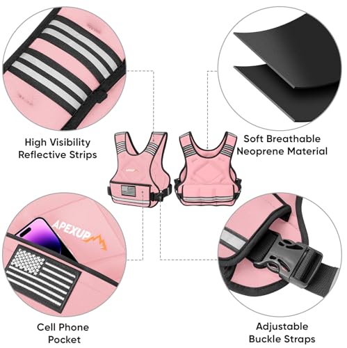 Adjustable Weighted Vest, 4-10lb/12-18lb/20-32lb Vest with 6 Ironsand Weights and Large Pocket, Weight Vest for Men Women Strength Training, Running, Walking - color: Pastel Pink, size: 4-10lbs