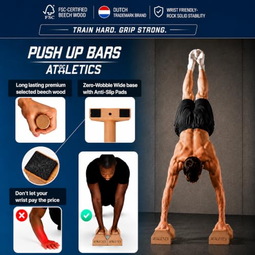 DC ATHLETICS® Wooden Parallettes for Calisthenics – Wrist-Friendly Handstand Bars, Select Beech Wood & Zero-Wobble Stability with Anti-Slip Pads – Push-Up Handles for Planche, L-Sits & Floor Workouts