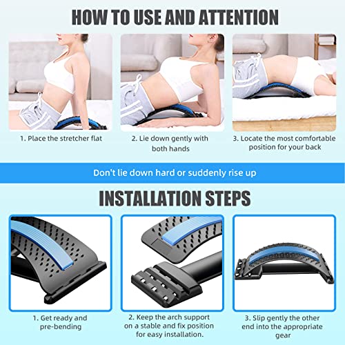Back Stretcher for Pain Relief, Multi-Level Back Cracker Lower Back Pain Relief Device, Lumbar Support Spine Board with 3 Adjustable Settings for Bed, Chair & Car with Massager