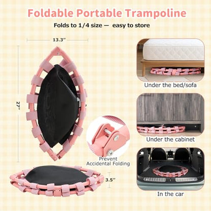 36'' Mini Trampoline for Kids 3-6, Foldable & Spring-Free, Small Toddler Trampoline Indoor Outdoor with Adjustable Handle Bar
