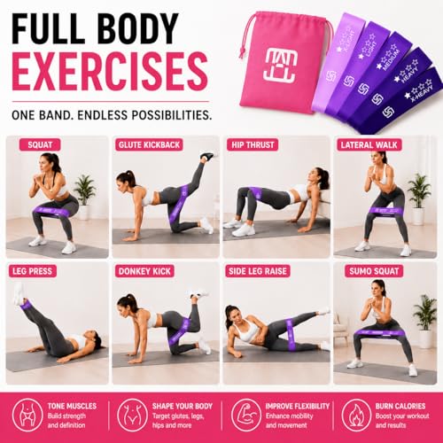 GOCHA Resistance Bands Set of 5 for Exercise & Fitness – Loop Resistance Bands with Carry Bag, Natural Latex Workout Bands for Strength Training, Physical Therapy, Yoga, Pilates, Home Gym (5-40 lbs) - color: Purple Set