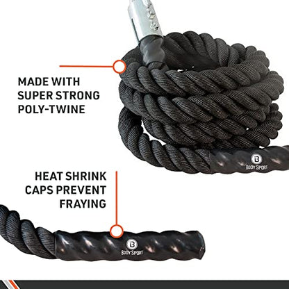 Body Sport Training Rope – Thick Battle Rope for Home or Gym Use, Long Durable Workout Rope – Made with Super-Strong Poly-Twine – Stands Up to Repeated Use Indoors & Outdoors - size: 2 in. Diameter x 40 ft. Length