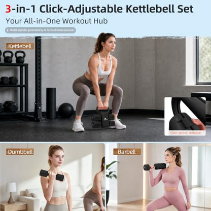 Abahub 2 in 1 Kettlebell & Dumbbell Set, Adjustable Dumbbell for Home Gym - color: Black