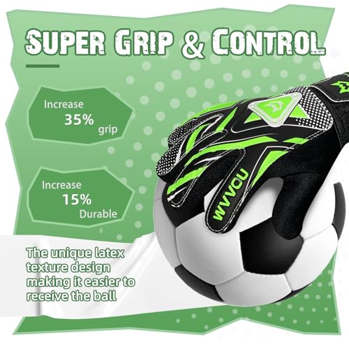 Goalkeeper Gloves for Kids Youth, Soccer Goalie Gloves with Double Protection, Anti-Slip Soccer Gloves, Super Grip