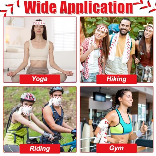 6Pcs Baseball Cooling Towels with Bags 38x12 in Breathable Chilly Microfiber Ice Towel Fast Drying Sport Team Gift for Player Coach Gym Workout Biking Running Yoga (Baseball) - color: White