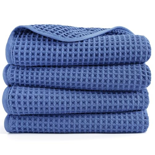 POLYTE 430 GSM Poly Blend Microfiber Quick Dry Waffle Hand Towel, 16x30 in - color: Royal Blue