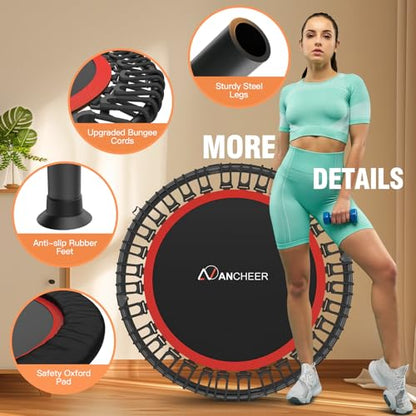 ANCHEER 40"/48" Foldable Mini Trampoline,Max Load 450lbs/550lbs Indoor Trampoline,with 4 Level Adjustable Foam Handle and Resistance Bands,Adult Exercise Trampoline for Home, Garden, and Gym