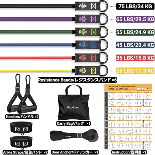 Readaeer Resistance Bands, Exercise Bands for Working Out, Work Out Bands with Handles for Men and Women for Indoor and Outdoor Sports