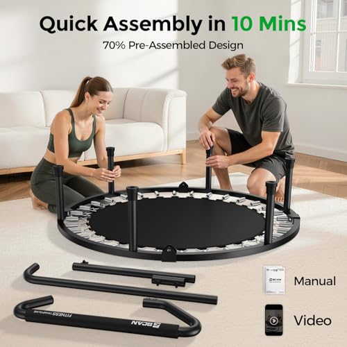 BCAN SP3 40"/48" Foldable Mini Trampoline, Rebounder Trampoline for Adults, U/T Adjustable Foam Handle, Exercise Rebounder for Adults Indoor/Garden Workout, Max Load 330lbs/440lbs-40T-Green