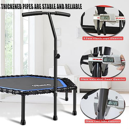 Newan 48'' Fitness Trampoline with Adjustable Handle Bar, Silent Trampoline Bungee Rebounder Jumping Cardio Trainer Workout for Adults - Max Limit 330 lbs - color: Blue