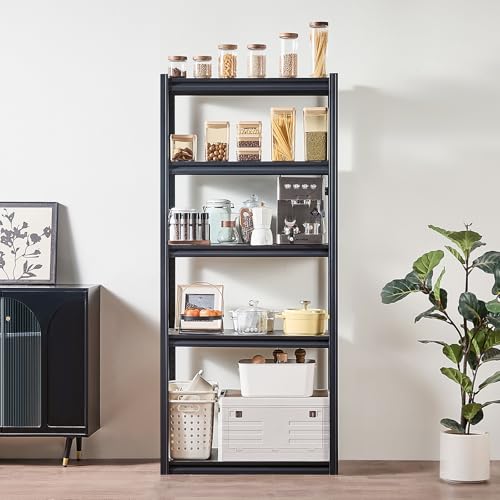 VEVOR Storage Shelves, 2000 lbs, 5 Tier Garage Storage Shelving, 16" D x 32" W x 72" H Adjustable Metal Shelves for Garage Shelves Utility Rack Shelf, Ideal for Kitchen, Warehouse, Basement, Black - size: 16" D x 32" W x 72" H