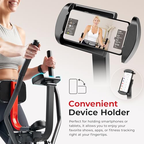 Sunny Health & Fitness Foldable Air Walk Elliptical, 30" inch Long Stride Glide Exercise Full-Body Cardio Cross Smart Trainer for Home Office, SunnyFit App via Bluetooth with Adjustable Resistance - style: Smart Pro