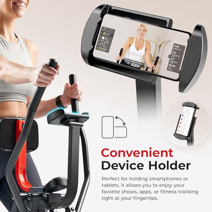 Sunny Health & Fitness Foldable Air Walk Elliptical, 30" inch Long Stride Glide Exercise Full-Body Cardio Cross Smart Trainer for Home Office, SunnyFit App via Bluetooth with Adjustable Resistance - style: Smart Pro
