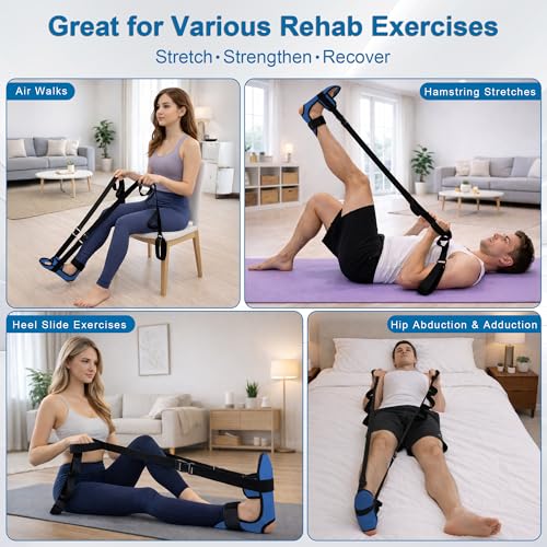 Knee Replacement Recovery Aids, Leg Stretcher Strap with Foot Cradle and Resistance Bands, Hip and Knee Exercise Equipment for Range of Motion, Post Surgery Mobility Training(Blue)