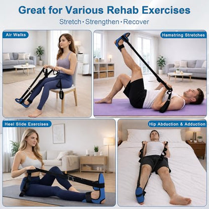 Knee Replacement Recovery Aids, Leg Stretcher Strap with Foot Cradle and Resistance Bands, Hip and Knee Exercise Equipment for Range of Motion, Post Surgery Mobility Training(Blue)