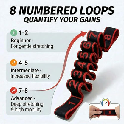 Stretch Bands for Exercise: 8-Section Elastic Exercise Band with Loops, Flexibility Stretching Strap Resistance Bands for Working Out, Leg Glutes Yoga Physical Therapy Fitness Equipment (Black)
