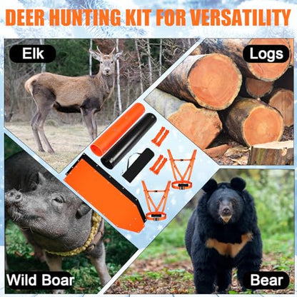 2 Set Thickened Tear-Resistant Deer Drag Sled Game Glide Heavy Duty Deer Cart Game Hauler for Hunting with Storage Bag, 2 Dual Harness Elk Drag with Rope for Hauling Elk Turkeys