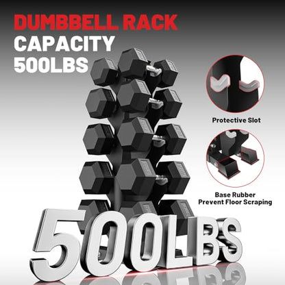 PAPABABE Hex Dumbbell Set with Rack, 85-560lb Rubber Encased Dumbbell Free Weights Dumbbells Set with Storage Rack, Hand Weights Set for Strength Training - style: 420lb(25, 35, 45, 50, 55lb)x2 & T-Bar Rack