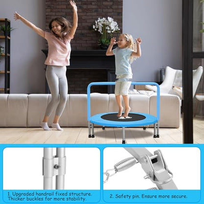 RAVS 36" Toddler Trampoline, Foldable Indoor Kids Trampoline with Handle - color: Blue