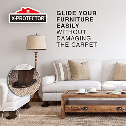X-Protector Furniture Sliders for Carpet - 4 PCS 6" x 3 1/2" - The Best Heavy-Duty Moving Pads - Sliders for Furniture. Move Your Furniture Easily with Reusable Furniture Moving Sliders for Carpets!