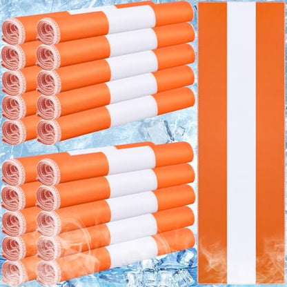 20 Pieces Cooling Towels Bulk for Neck and Face 40 x 12 Inch Double Layer Microfiber Soft Breathable Chilly Orange Cold Towels for Gym Yoga Camping Running Workout Travel Sports