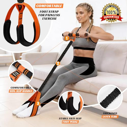 Multifunction Pedal Resistance Band with Handle, Upgraded Exercise Equipment with Soft Foot Pedal for Sit Up & Full-Body Home Gym Workouts, Core/ABS Training, Pilates, Yoga & Physical Therapy - style: 1-Orange-60LBS