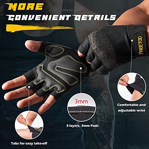 FREETOO Workout Gloves for Men, Weight Lifting Gloves with Full Palm Protection, Ultra Ventilated, Cushion Pads and Silicone Grip - size: Medium