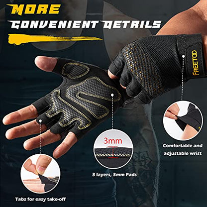 FREETOO Workout Gloves for Men, Weight Lifting Gloves with Full Palm Protection, Ultra Ventilated, Cushion Pads and Silicone Grip - size: Medium
