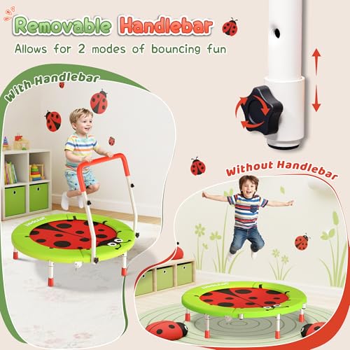 Premium 3FT Foldable Toddler Trampoline for Kids Ages 3-6, 36 Inch ASTM Certified Mini Trampoline with Adjustable Handle, 100 lbs Capacity, Quiet Elastic Bands, Safe for Indoor Outdoor Use - style: Green