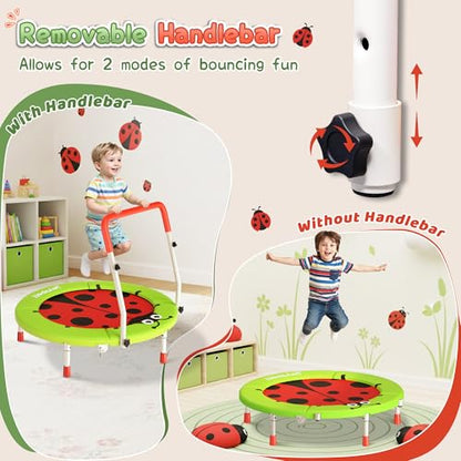 Premium 3FT Foldable Toddler Trampoline for Kids Ages 3-6, 36 Inch ASTM Certified Mini Trampoline with Adjustable Handle, 100 lbs Capacity, Quiet Elastic Bands, Safe for Indoor Outdoor Use - style: Green