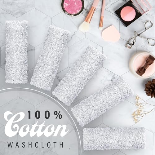 DecorRack 100% Cotton Washcloths 12x12 in, Absorbent, White (10 Pack)