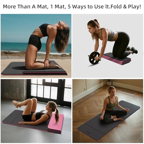Foldable Yoga Mat 0.32 inches Thick(8mm), SGS Certified POE Material | Non Slip, 71 x 24 inches, Foldable for Travel, Pilates, Camping, Environmental Sports Mat, Odorless