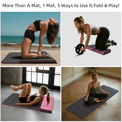 Foldable Yoga Mat 0.32 inches Thick(8mm), SGS Certified POE Material | Non Slip, 71 x 24 inches, Foldable for Travel, Pilates, Camping, Environmental Sports Mat, Odorless