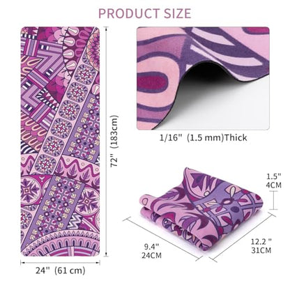 Travel Suede Yoga Mat 1.5mm Thick Non Slip Foldable Lightweigh Sweat Absorbent Exercise Mat for Hot Yoga Pilates Home Gym Outdoor, 72"L x 24"W, 3 lbs