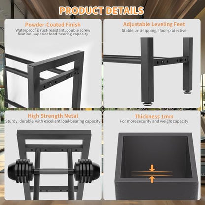 Dumbbell Rack 2 Tier 19.7 IN Adjustable Weight Rack For Home Gym, 300LB Total Capacity, 150LB Per Shelf Heavy Duty Dumbbell And Kettlebell Storage Stand, Stable Space Saving Rack (Rack Only)