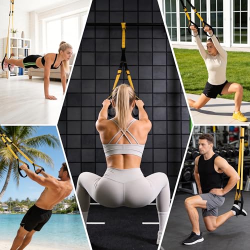 Wall Mounted Doorway Pull Up Bar, Carbon Steel Chin Up Bar and Pull Up Bar with Reinforced Steel Plate Support for Joists and Wall Studs, Strength Training Workouts（Black1-suspension trainer）