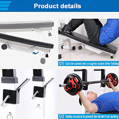 Foldable Home Gym Fitness Bench Press Rack Sturdy Dip Stand Barbell Rack Adjustable Height Weight Bench Weightlifting Stand for Strength Training