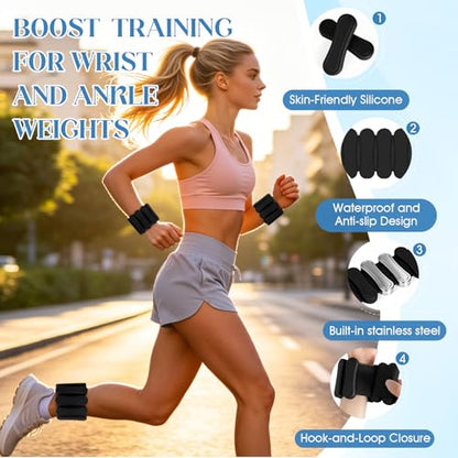Ankle and Wrist Weights for Women & Men, Adjustable Leg & Arm Weights Set of 2 (1Lbs Each), Weighted Bangles Fits for Yoga, Pilates, Home Gym, Strength Training - color: Black