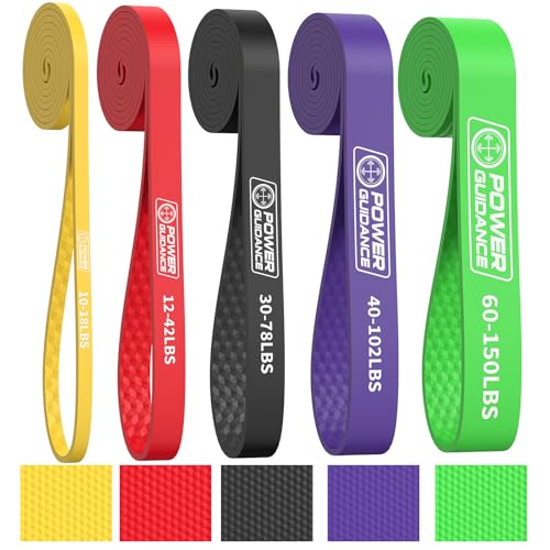 POWER GUIDANCE Resistance Bands, Set of 5 Pull Up Bands, Pull Up Assistance Bands, Exercise Bands, Resistance Bands Set for Legs, Working Out - color: Set of 5 non-slip（yellow+red+black+purple+green）