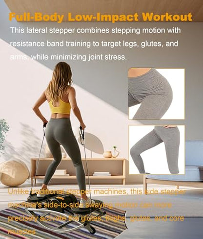 Rock Stepper Side To Side Lateral Rocking Home Workout Machine With Resistance Band ＆Anti-Slip Mat Protects Knees And Joints Portable Compact Leg Hip Ab And Core Muscle Trainer Built-In Counter