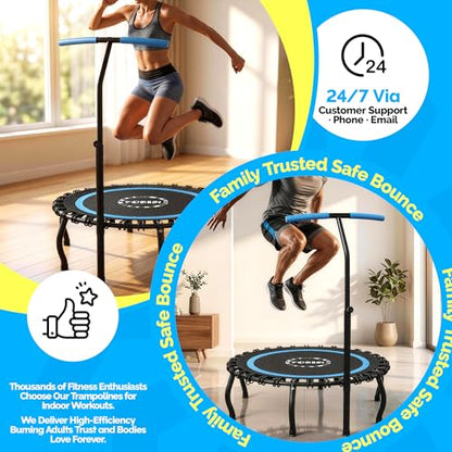 YORIN Rebounder Tranpoline for Adults, 330LBS Fitness Indoor Tranpoline, 40" 48" 50" Mini Exercise Tranpoline with Bungees, Stable Quiet Workout Small Tranpoline, Equipment Exercise at Home