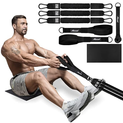 HPYGN Rowing Resistance Bands, Best Replacement for Rowing Machine, Home Gym Workout Equipment for Back, Arms, Shoulders, Core, Glutes and Legs, Rowing Workout, Cardio, Low-Impact, Portable Home Gym