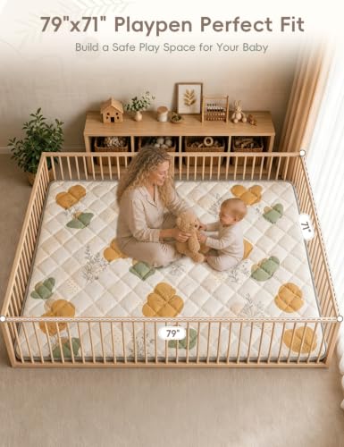 Dessports Baby Play Mat for Floor, 79x71 Thick Washable Foldable Tummy Mat - size: 79x71in