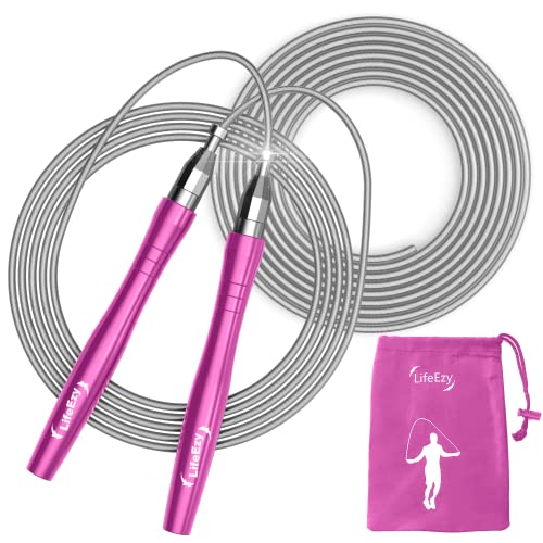 Jump Rope, High Speed Weighted Jump Rope - Premium Quality Tangle-Free - Self-Locking Screw-Free Design - Jump Ropes for Fitness - Skipping Rope for Workout Fitness, Crossfit & Home Exercises - color: Pink