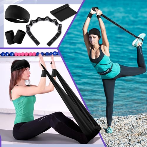 18 Pcs Home Pilates Ball and Ring Circle Set Yoga Fitness Essentials Kit with 5 Resistance Band Stretching Strap Non Slip Sock Ball Core Slider Wristband Headband Gym Bag for Women